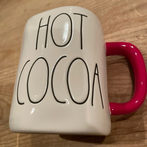 Rae Dunn Ceramic Hot Cocoa Double sided mug 16oz red interior handle holiday - Picture 6 of 6